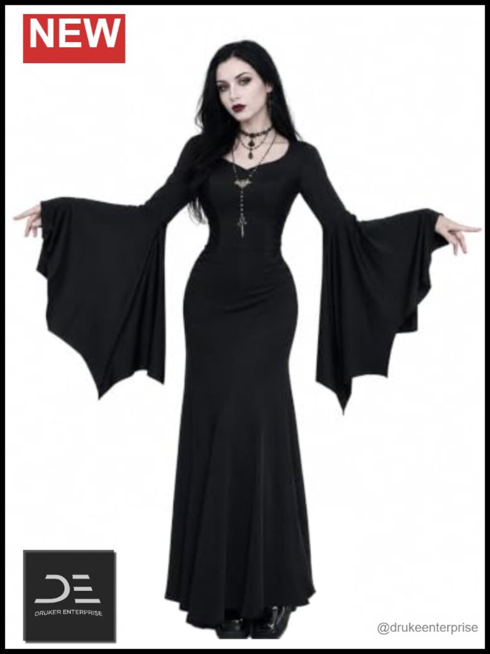 Gothic Bat Sleeve Fishtail Slim Fit Dress Halloween Party